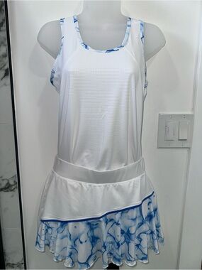 White & Blue Marble Print Tennis Skort and matching tank